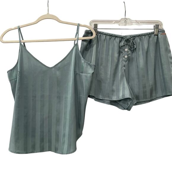 Danskin Other - Danskin Blue Silky Stripe Tank Top Short Pajama Sleep Set Size XL